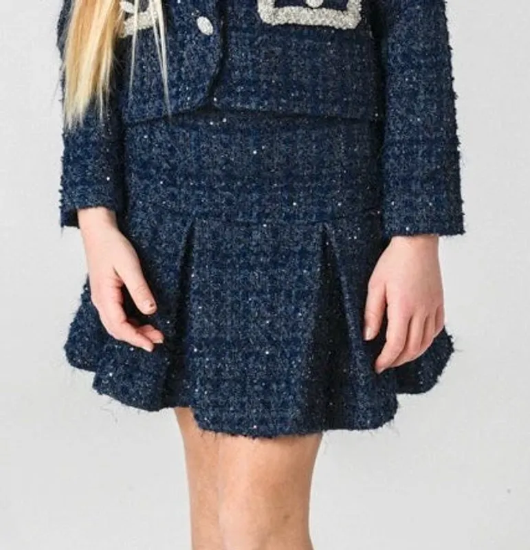 Prinsessefin Eleni tweed skjørt navy